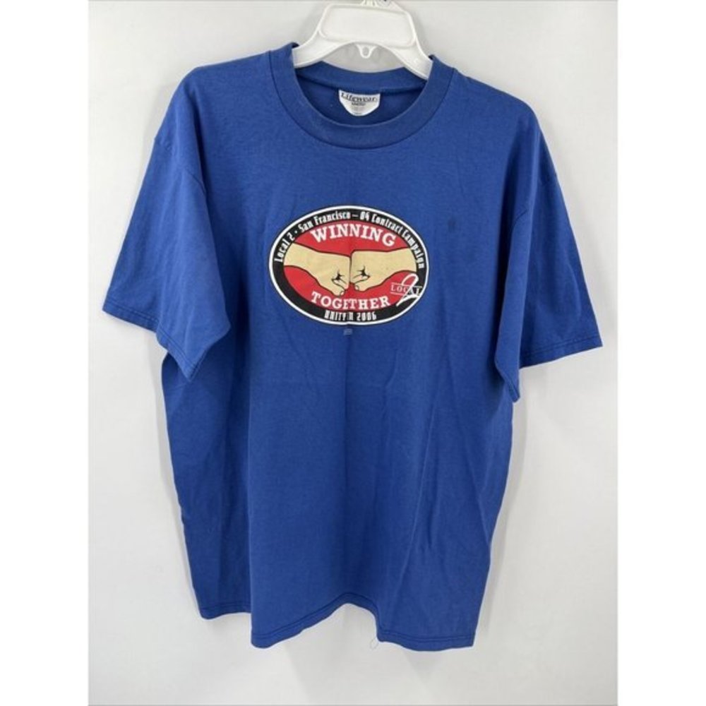 Vtg Local 2 Hospitality Workers Mens L Navy Union Brotherhood T Shirt USA EUC